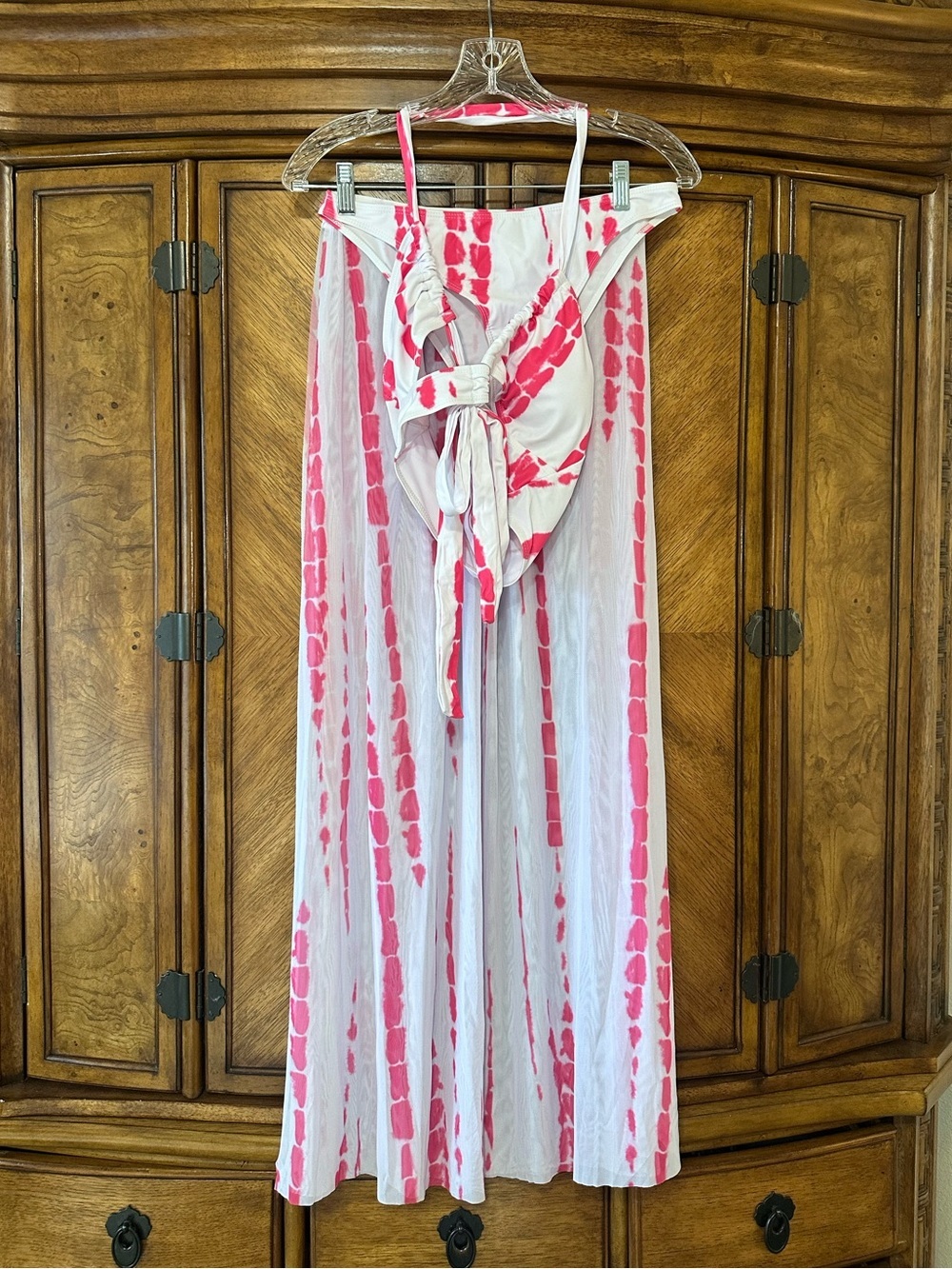 Swim Vcay Pink Tie Dye Bikini Set & Sheer Cover Up Skirt Size M - Picture 3 of 11